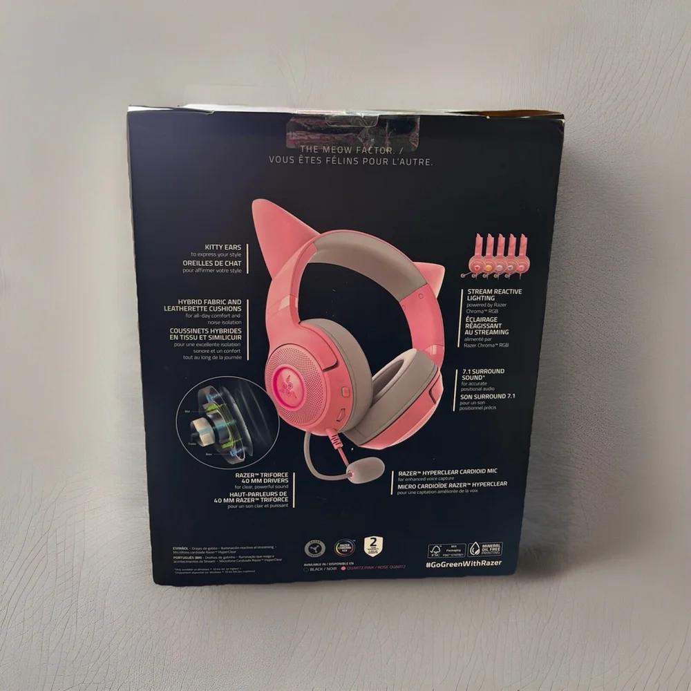 Razer Kraken Kitty V2 Wired•Gaming Headset w/Chroma RGB-Quartz ED Pink•PC/PS/MAC